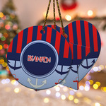 Classic Anchor & Stripes Ceramic Ornament w/ Name or Text