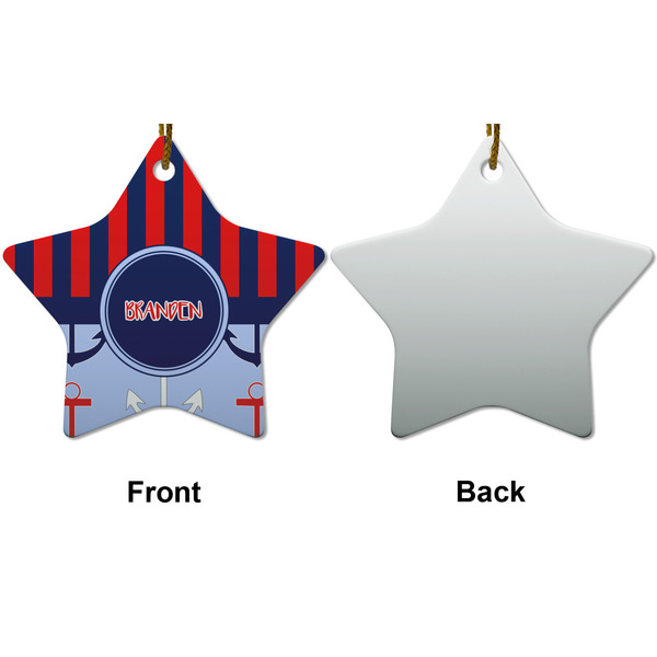 Classic Anchor & Stripes Ceramic Flat Ornament - Star Front & Back (APPROVAL)