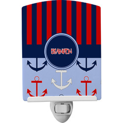 Classic Anchor & Stripes Ceramic Night Light w/ Name or Text