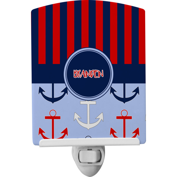 Custom Classic Anchor & Stripes Ceramic Night Light w/ Name or Text