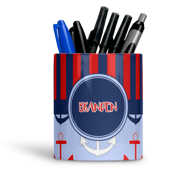 Custom Classic Anchor & Stripes Ceramic Pen Holder
