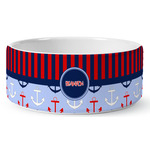 Classic Anchor & Stripes Ceramic Dog Bowl - Large (Personalized)
