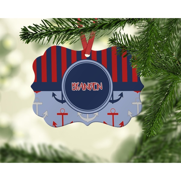 Classic Anchor & Stripes Christmas Ornament (On Tree)