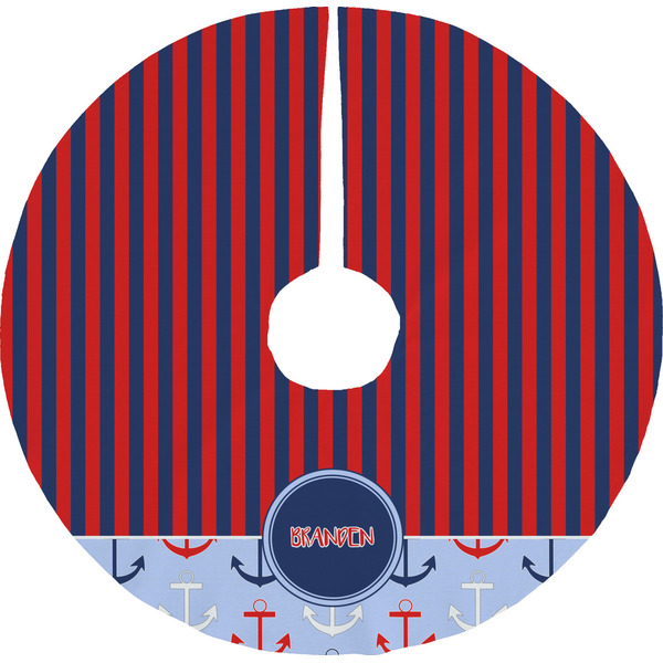 Custom Classic Anchor & Stripes Tree Skirt (Personalized)