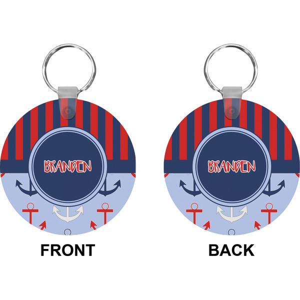 Classic Anchor & Stripes Circle Keychain (Front + Back)