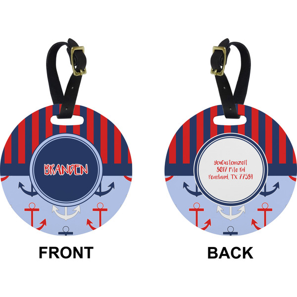 Classic Anchor & Stripes Circle Luggage Tag (Front + Back)