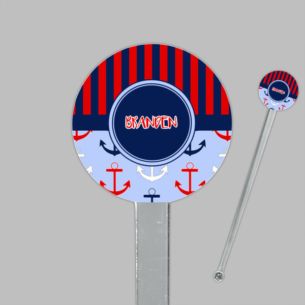 Classic Anchor & Stripes Clear Plastic 7" Stir Stick - Round - Closeup