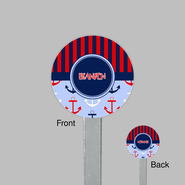 Classic Anchor & Stripes Clear Plastic 7" Stir Stick - Round - Front & Back