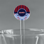 Classic Anchor & Stripes 5.5" Round Plastic Stir Sticks - Clear (Personalized)