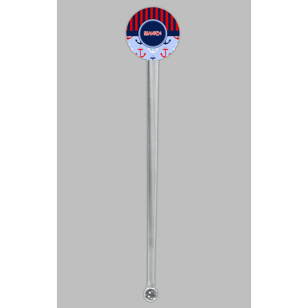 Classic Anchor & Stripes Clear Plastic 7" Stir Stick - Round - Single Stick