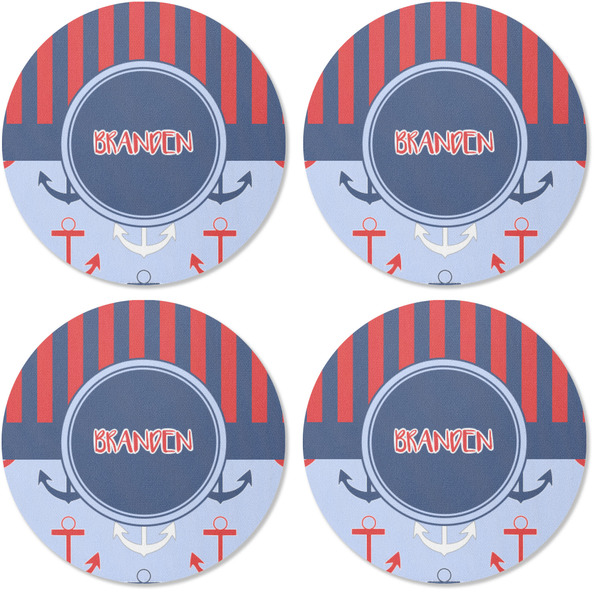 Classic Anchor & Stripes Coaster Round Rubber Back - Apvl
