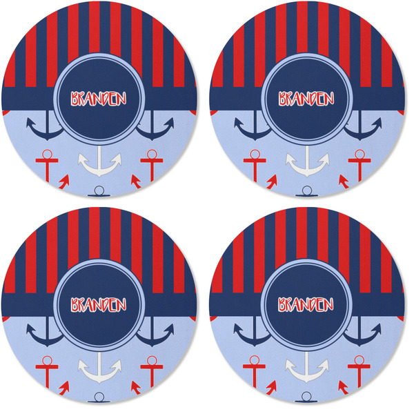 Classic Anchor & Stripes Coaster Round Rubber Back - Apvl