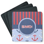 Classic Anchor & Stripes Square Rubber Backed Coasters - Set of 4 (Personalized)