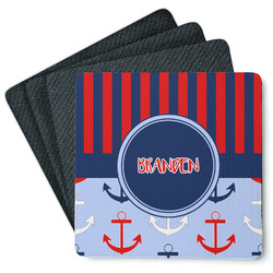 Classic Anchor & Stripes Square Rubber Backed Coasters - Set of 4 (Personalized)