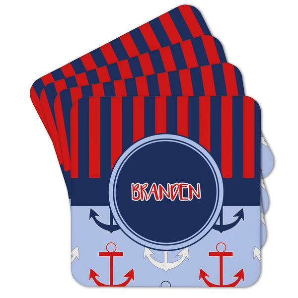 Custom Classic Anchor & Stripes Cork Coaster - Set of 4 w/ Name or Text