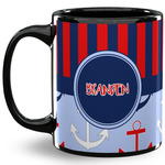Classic Anchor & Stripes 11 Oz Coffee Mug - Black (Personalized)