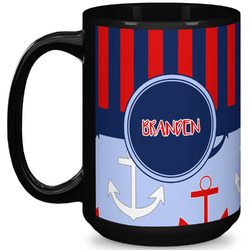Classic Anchor & Stripes 15 Oz Coffee Mug - Black (Personalized)