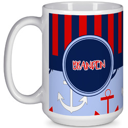 Classic Anchor & Stripes 15 Oz Coffee Mug - White (Personalized)