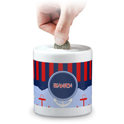 Classic Anchor & Stripes Coin Bank (Personalized)