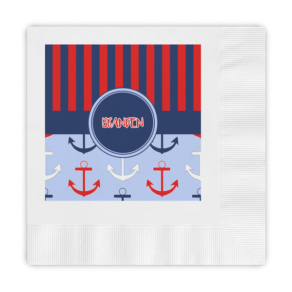Custom Classic Anchor & Stripes Embossed Decorative Napkins (Personalized)