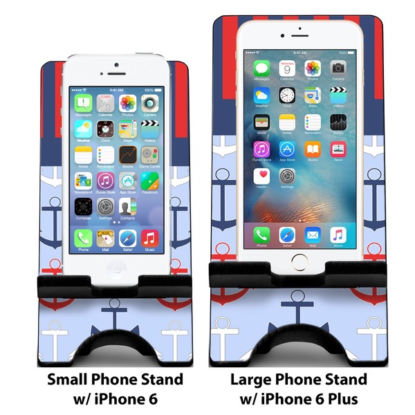 Classic Anchor & Stripes Compare Phone Stand Sizes - with iPhones
