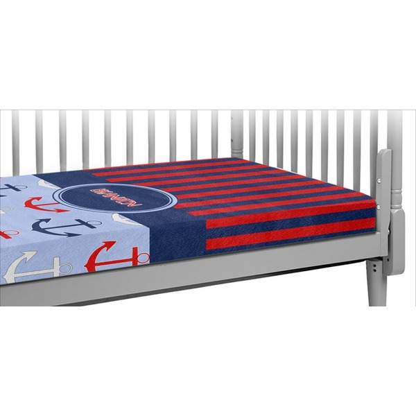 Custom Classic Anchor & Stripes Crib Fitted Sheet (Personalized)