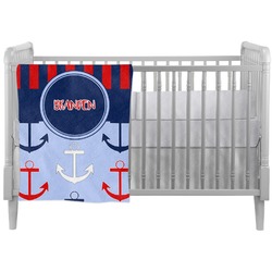 Classic Anchor & Stripes Crib Comforter / Quilt w/ Name or Text