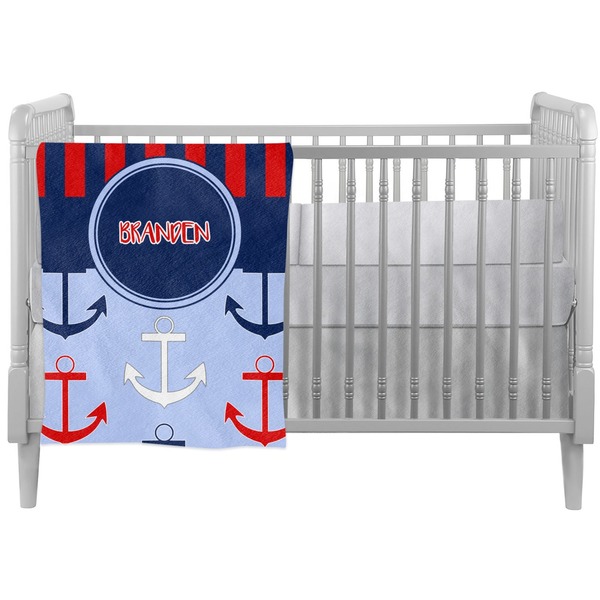Custom Classic Anchor & Stripes Crib Comforter / Quilt w/ Name or Text