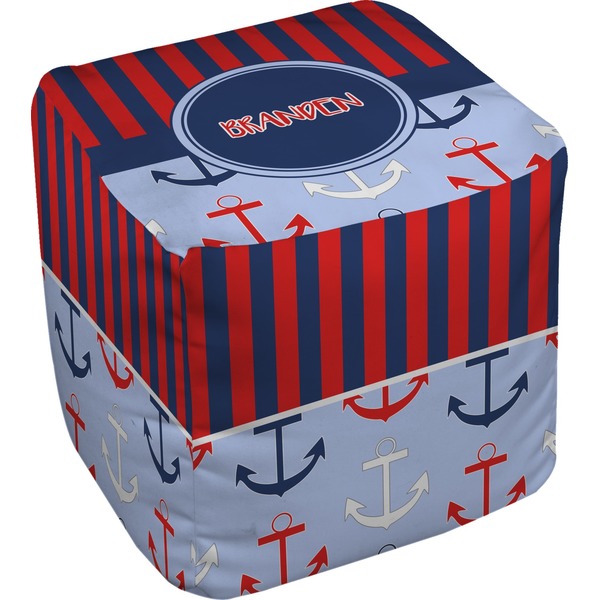 Custom Classic Anchor & Stripes Cube Pouf Ottoman - 13" (Personalized)