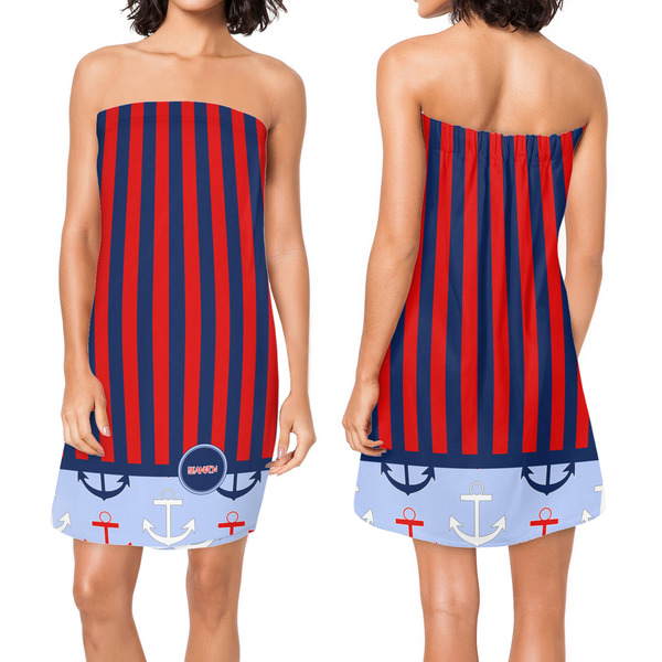 Classic Anchor & Stripes Custom Bath Wrap - Front & Back View