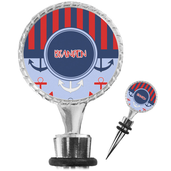 Custom Classic Anchor & Stripes Wine Bottle Stopper (Personalized)