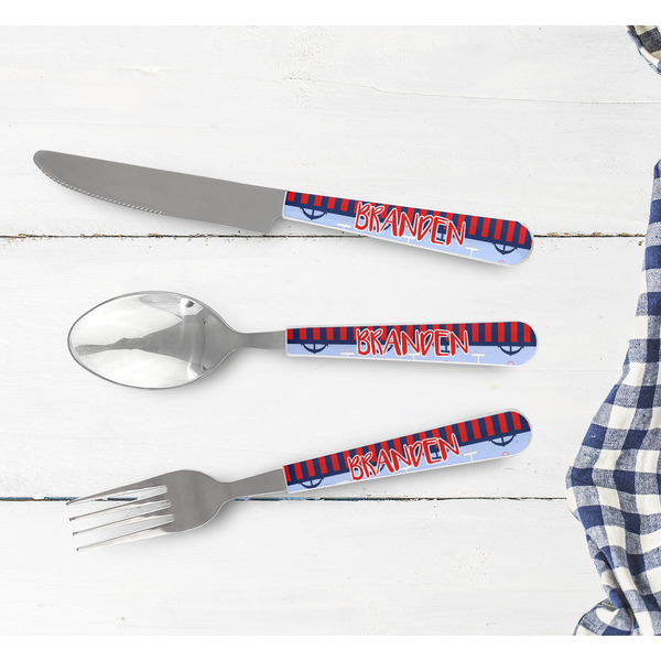 Classic Anchor & Stripes Cutlery Set - w/ PLATE
