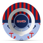 Classic Anchor & Stripes Plastic Bowl - Microwave Safe - Composite Polymer (Personalized)