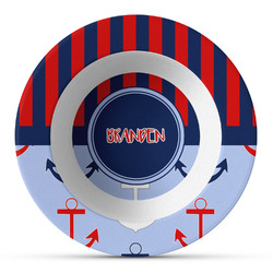 Classic Anchor & Stripes Plastic Bowl - Microwave Safe - Composite Polymer (Personalized)