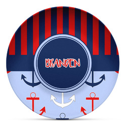 Classic Anchor & Stripes Microwave Safe Plastic Plate - Composite Polymer (Personalized)