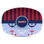 Classic Anchor & Stripes Plastic Platter - Microwave & Oven Safe Composite Polymer (Personalized)