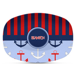 Classic Anchor & Stripes Plastic Platter - Microwave & Oven Safe Composite Polymer (Personalized)