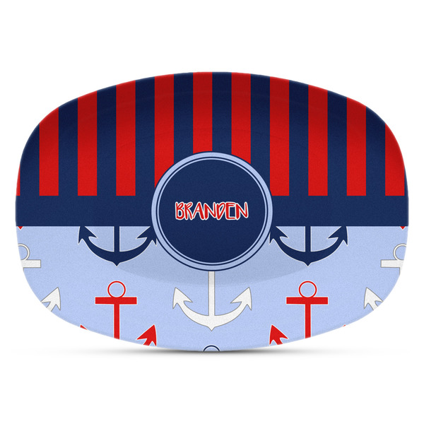 Custom Classic Anchor & Stripes Plastic Platter - Microwave & Oven Safe Composite Polymer (Personalized)