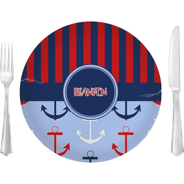 Custom Classic Anchor & Stripes 10" Glass Lunch / Dinner Plates - Single or Set (Personalized)
