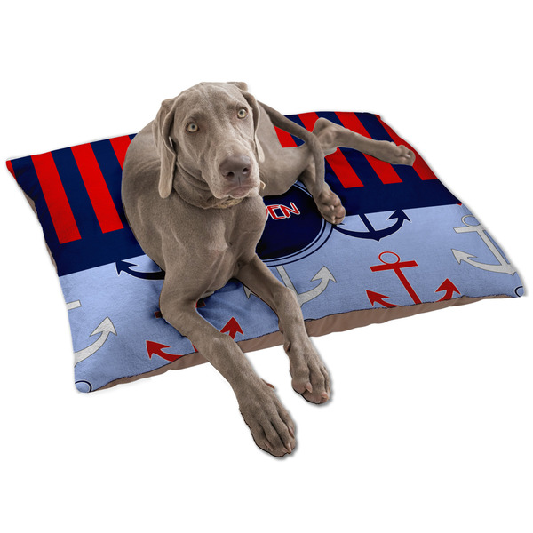 Custom Classic Anchor & Stripes Dog Bed - Large w/ Name or Text