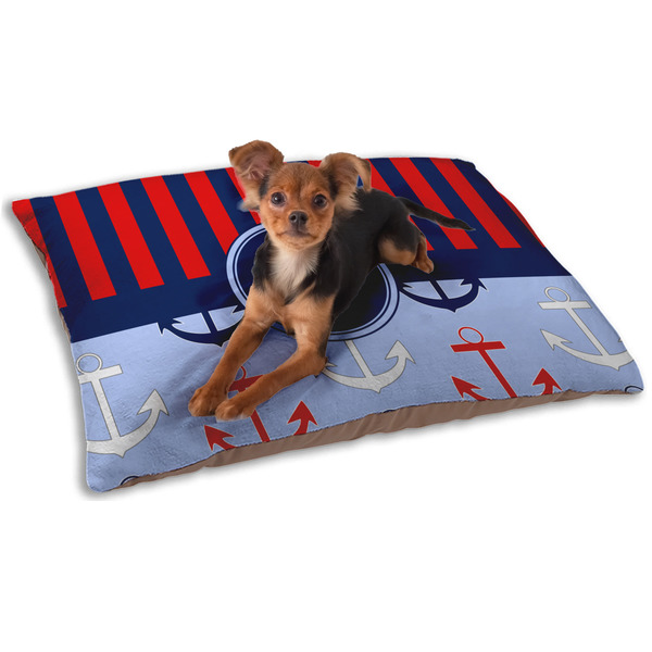 Custom Classic Anchor & Stripes Dog Bed - Small w/ Name or Text