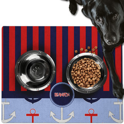 Classic Anchor & Stripes Dog Food Mat - Large w/ Name or Text