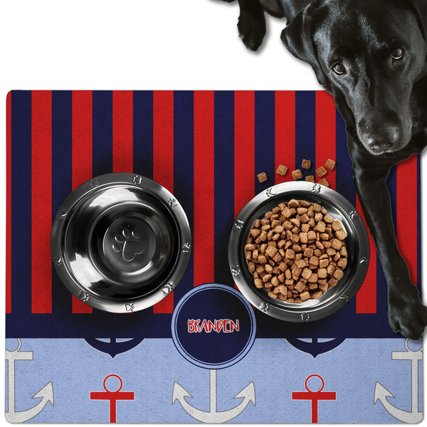 Classic Anchor & Stripes Dog Food Mat - Large LIFESTYLE