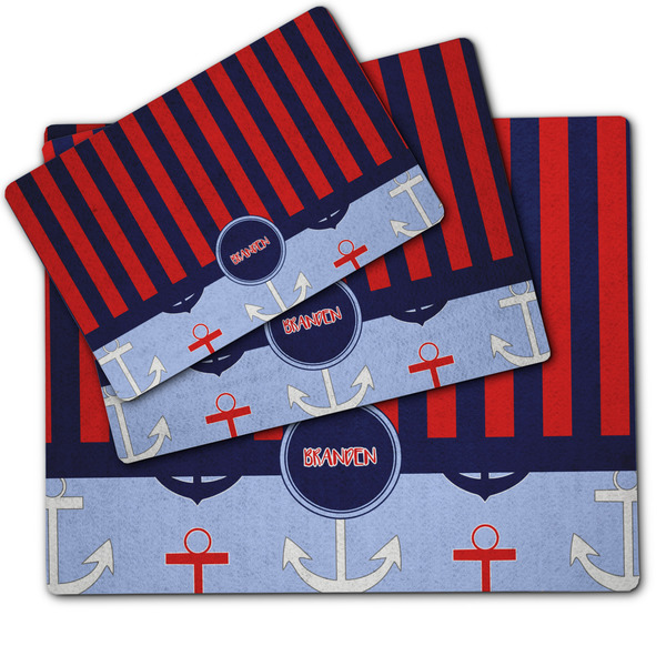 Classic Anchor & Stripes Dog Food Mat - MAIN (sm, med, lrg)