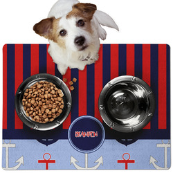 Classic Anchor & Stripes Dog Food Mat - Medium w/ Name or Text
