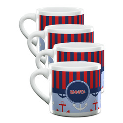 Classic Anchor & Stripes Double Shot Espresso Cups - Set of 4 (Personalized)