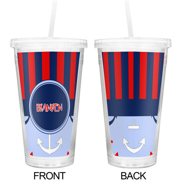 Classic Anchor & Stripes Double Wall Tumbler with Straw - Approval