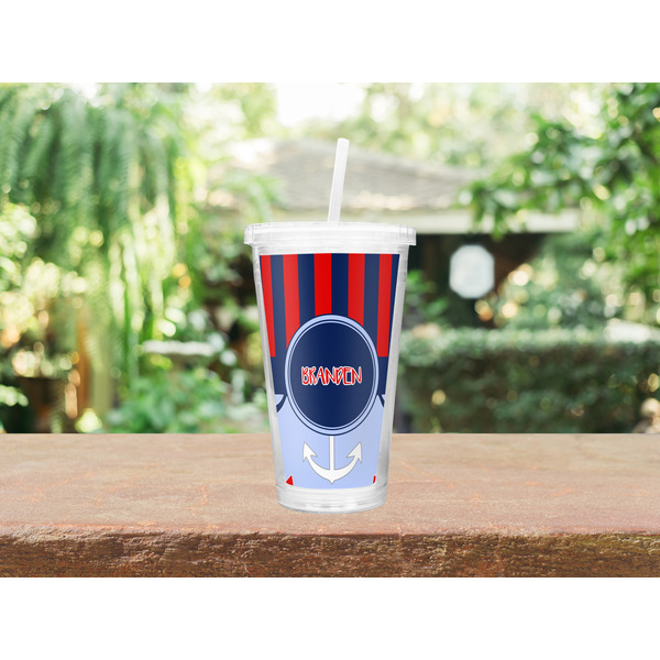 Classic Anchor & Stripes Double Wall Tumbler with Straw Lifestyle