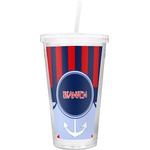 Classic Anchor & Stripes Double Wall Tumbler with Straw (Personalized)