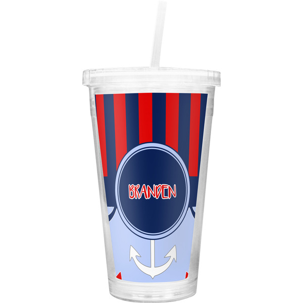 Custom Classic Anchor & Stripes Double Wall Tumbler with Straw (Personalized)